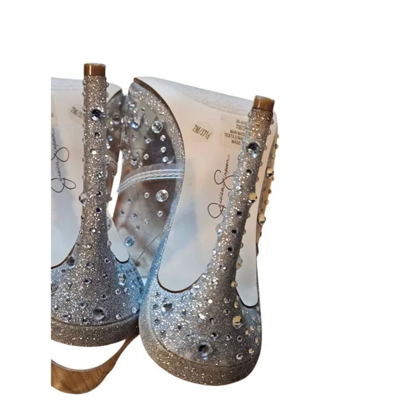 Jessica Simpson Silver Clear Glitter Slingback Heels Size 7 - Picture 13 of 14
